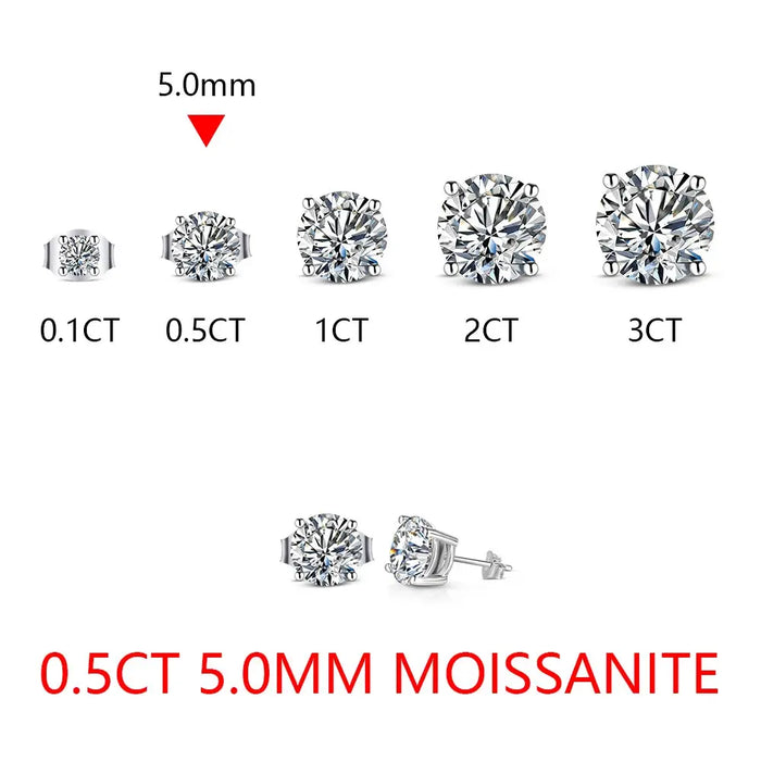 Moissanite Stud Earrings – 2ct D-Color Round Cut SF