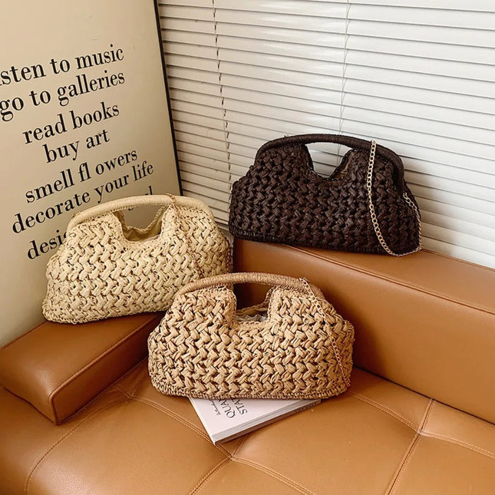 Retro Woven Straw Crossbody Bag – Women's Rattan Beach Shoulder Bag for Vacation & Travel SF