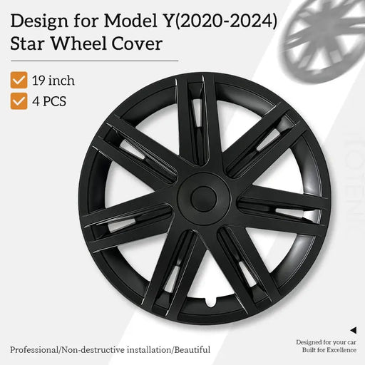 Tesla Model Y 19 Inch Matte Black Star Wheel Caps Set of 4 – Full Rim Hubcap Accessories