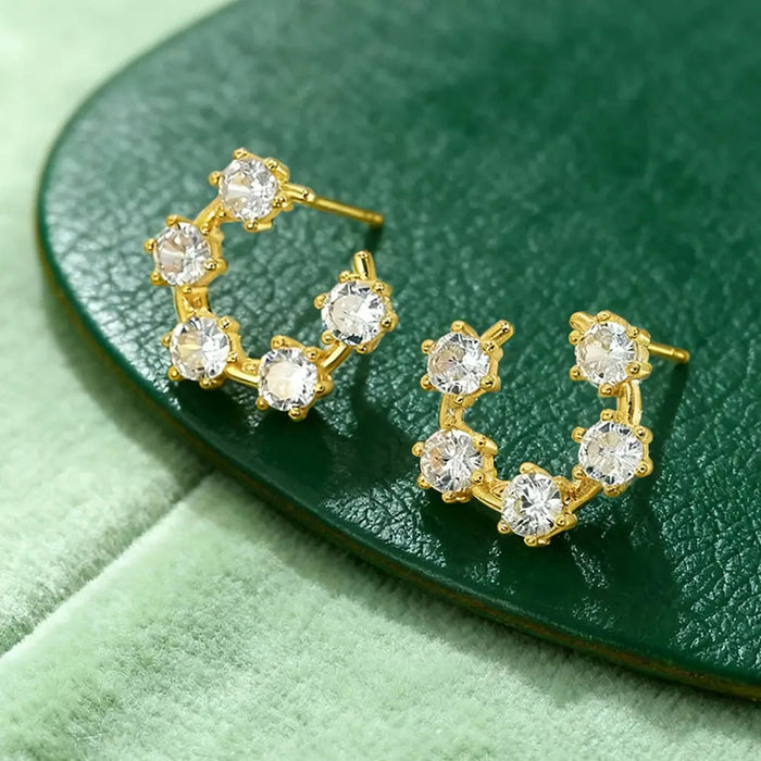 Moissanite 3.5mm Stud Earrings – 925 Silver Gold-Plated Half Hoop Design for Women SF