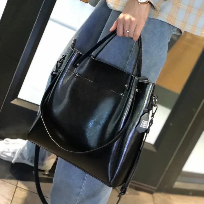 Vintage Cow Leather Shoulder Tote – Women’s Ruched Handbag SF