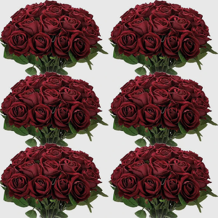 Artificial Velvet Roses – 50PCS Long-Stem Flower Bouquet SF