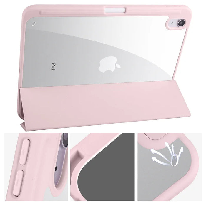 iPad Case with Pen Holder – Trifold PU Leather & Clear Acrylic Hard Back Stand Cover SF