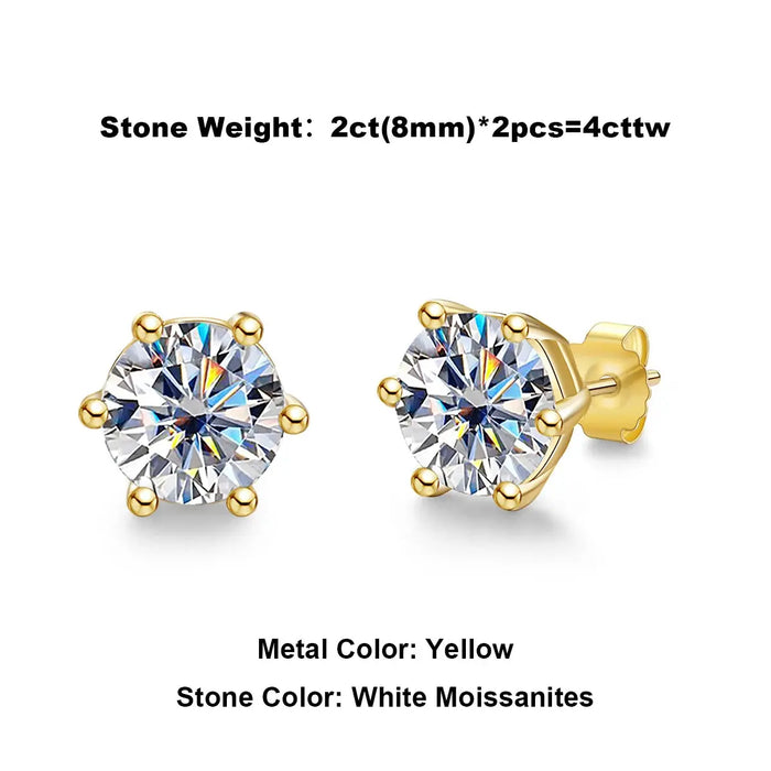 Moissanite Stud Earrings – 2ct Round Brilliant 925 Sterling Silver SF