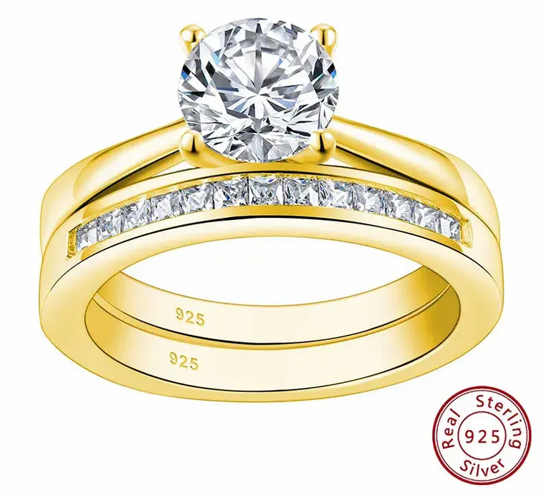 Bridal Ring Set 1ct Zircon | Sterling Silver Wedding Bands | Premium Shine