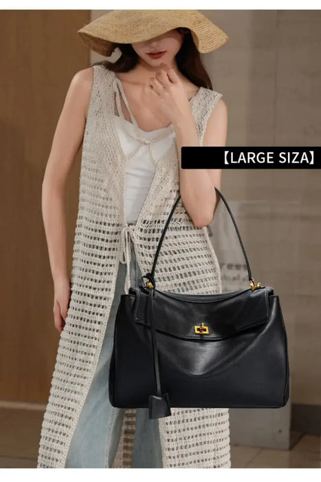 Cow Leather Shoulder Bag – Soft Tote with Large Capacity SF