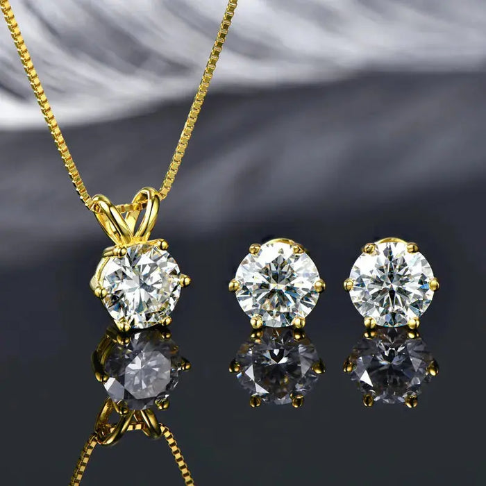 Classic Moissanite Pendant & Stud Earrings Set with Certificate SF