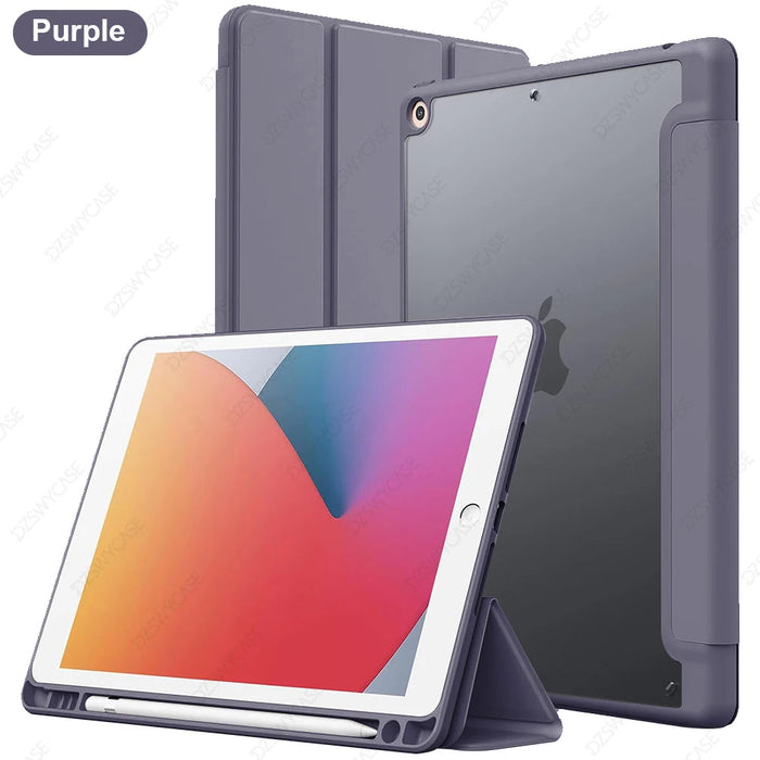 iPad 10.2" Case with Pencil Holder – Trifold Stand Clear Back Auto Sleep/Wake Cover SF