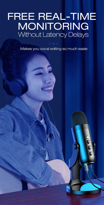 USB Condenser Microphone Kit – Cardioid with DSP Noise Cancellation & Plug-and-Play Setup SF