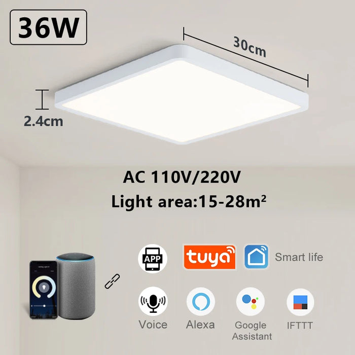 MARPOU Tuya Smart LED Ceiling Lamp Wood Grain App Voice Control Alexa/Google Remote Control Square Ceiling Lights Living Room - Samanta Factory