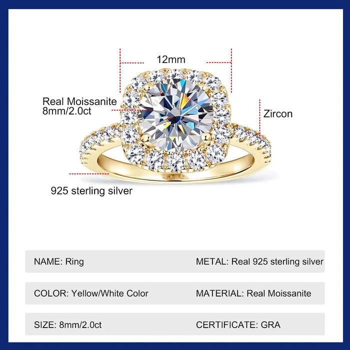 Brilliant GRA-Certified Moissanite Ring for Women with Hypoallergenic 925 Silver SF