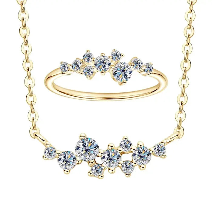 Moissanite Jewelry Set – 925 Sterling Silver Cluster Necklace & Ring SF