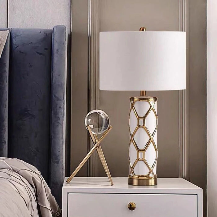Nordic Ceramic Table Lamp – Elegant Fabric Shade Light for Bedroom & Living Room - Samanta Factory