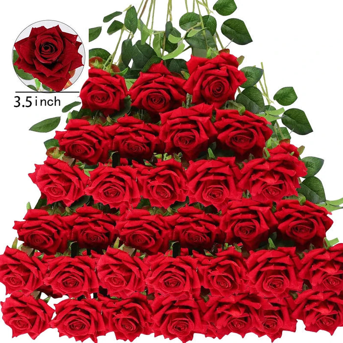 Artificial Velvet Roses – 50PCS Long-Stem Flower Bouquet SF