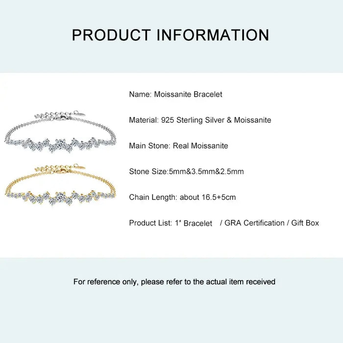 Moissanite Bracelet – Adjustable 925 Sterling Silver Design SF