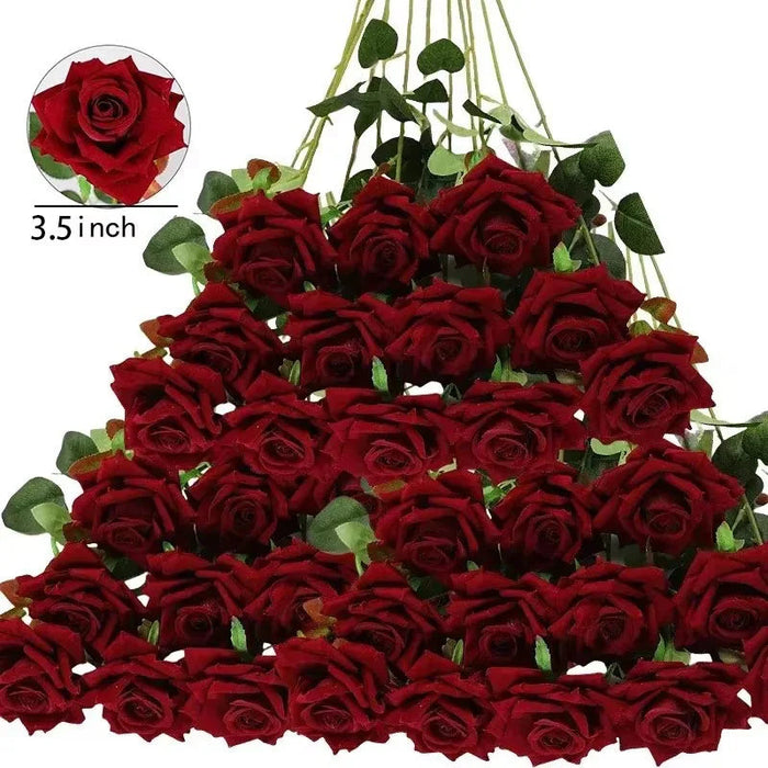 Velvet Artificial Roses – Real Touch 50PCS Bouquet for DIY & Decor Samanta Factory