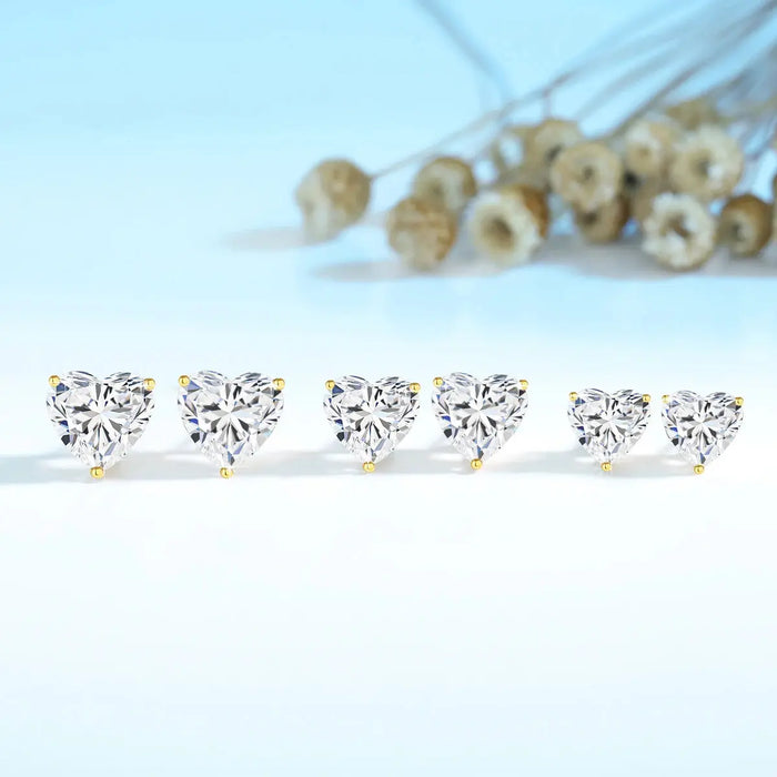 14K Gold Heart-Shaped Moissanite Stud Earrings – 1CT–3CT VVS1 AU585 Certified SF