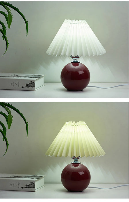 Korean Table Lamp – Vintage Pleated Fabric Shade with Ceramic Base - Samanta Factory