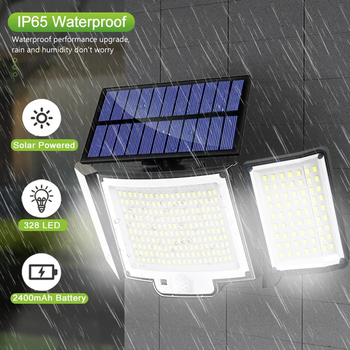 Solar Security Light – 3-Head Motion Sensor with Super Bright 348 LEDs - Samanta Factory