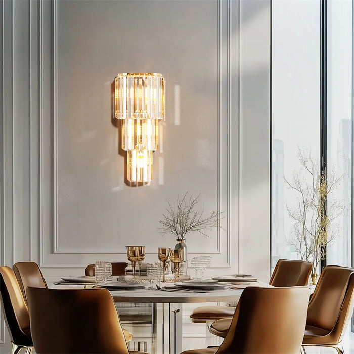 Crystal Wall Sconce – Luxurious 3- or 5-Tier LED Lighting with Gold Finish - Samanta Factory