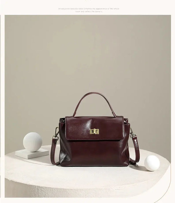 Women’s  Leather Shoulder Bag – Compact Casual Satchel SF