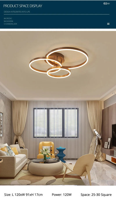 Modern LED Chandelier – Dimmable Semi-Flush Mount with Remote Control - Samanta Factory