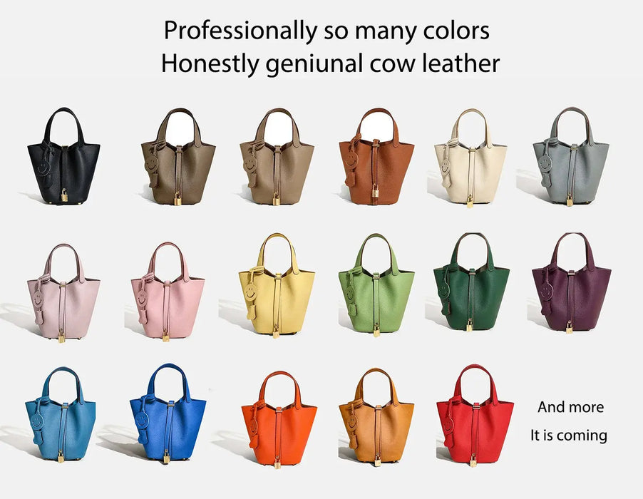 Cowhide Leather Bucket Bag – Soft Fashion for Four Seasons SF