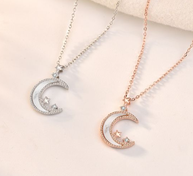 Cubic Moon Star Necklace – Elegant 18k Gold, Silver & Rose Gold Vermeil - Samanta Factory