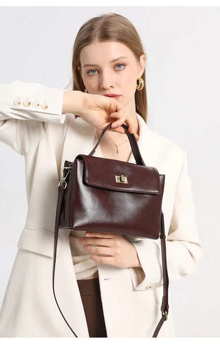 Women’s  Leather Shoulder Bag – Compact Casual Satchel SF