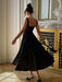 A-line Strap Long Dress – Square Neck & Backless Design - Samanta Factory