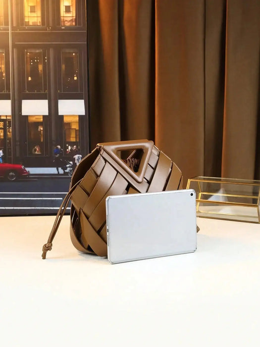 Woven Design Women Handbag, Tote Basket Bag, High-End Niche Inverted Triangle Shaped Fashion Commuter Bag, Casual Style SF