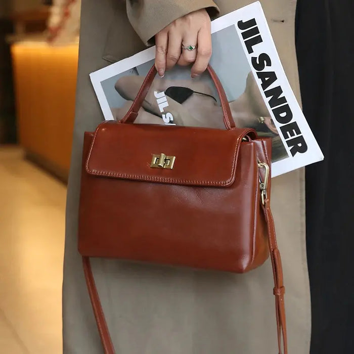 Women’s  Leather Shoulder Bag – Compact Casual Satchel SF