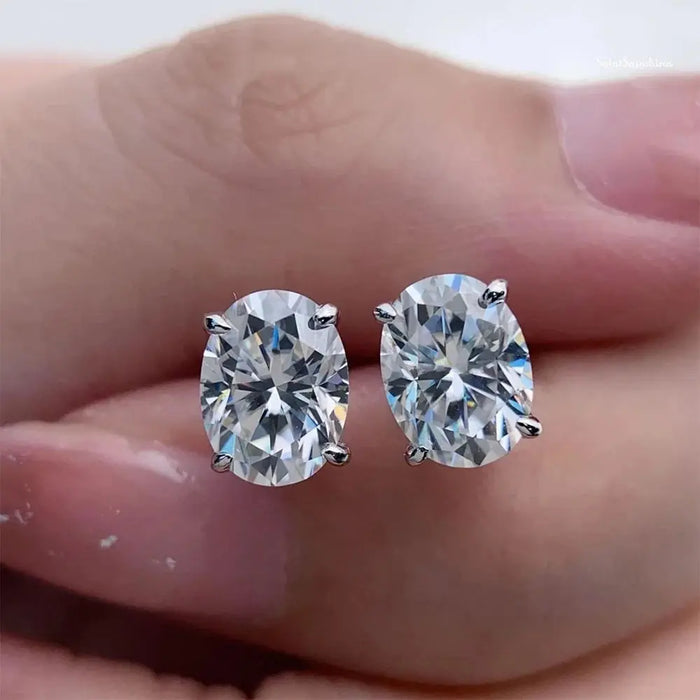 Moissanite Stud Earrings – D Color Oval Cut Sterling Silver SF