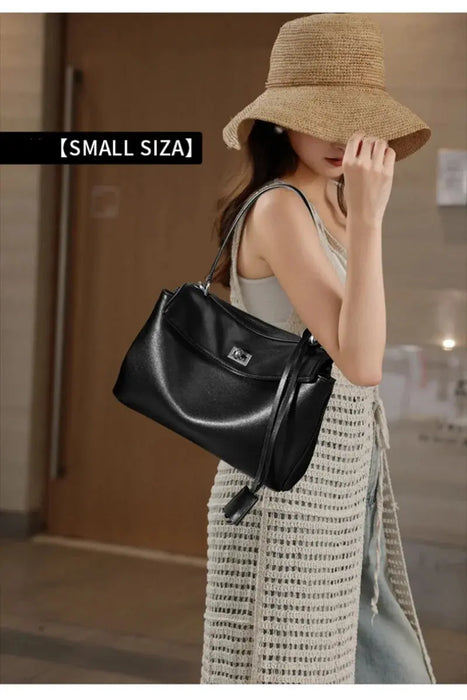 Cow Leather Shoulder Bag – Soft Tote with Large Capacity SF