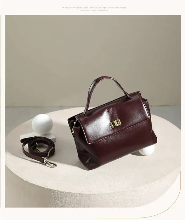 Women’s  Leather Shoulder Bag – Compact Casual Satchel SF