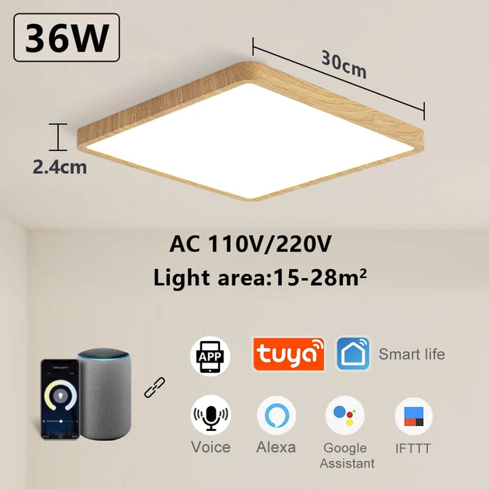 MARPOU Tuya Smart LED Ceiling Lamp Wood Grain App Voice Control Alexa/Google Remote Control Square Ceiling Lights Living Room - Samanta Factory