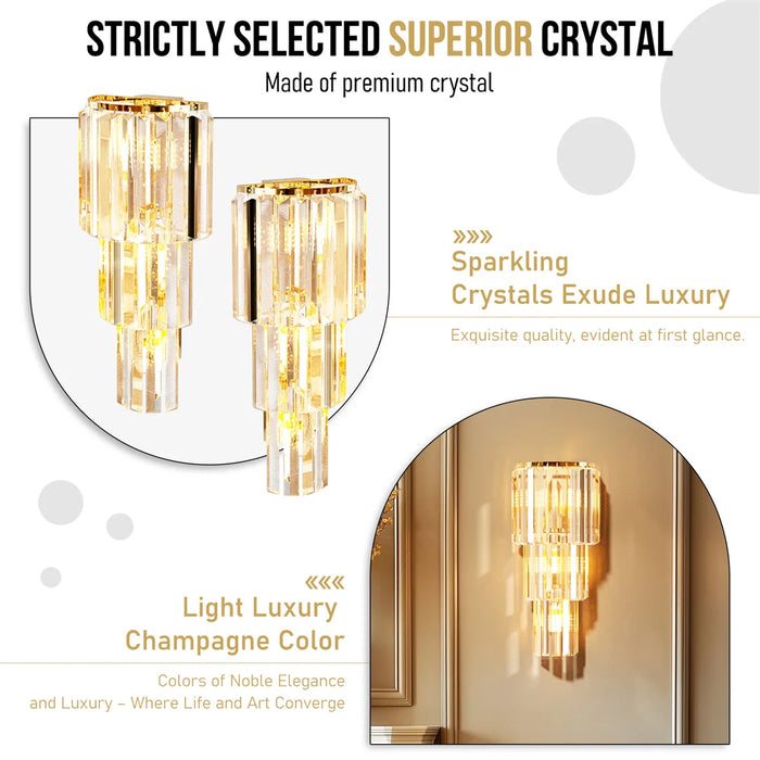 Crystal Wall Sconce – Luxurious 3- or 5-Tier LED Lighting with Gold Finish - Samanta Factory