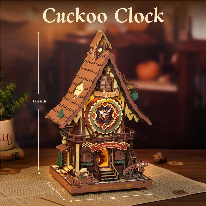 Wooden Cuckoo Clock 3D Puzzle – Light-Up Fairy Treehouse with Moving Bird & LED Lights - Samanta Factory