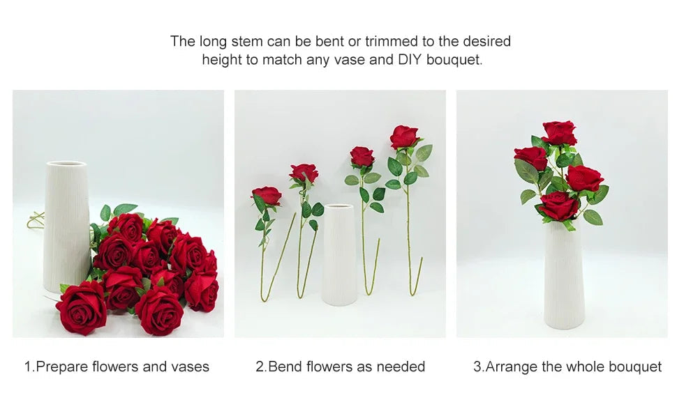 Velvet Artificial Roses – Real Touch 50PCS Bouquet for DIY & Decor Samanta Factory