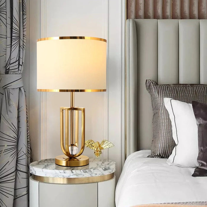 European-Style Bedside Table Lamp – Fabric Shade with Crystal Accent - Samanta Factory