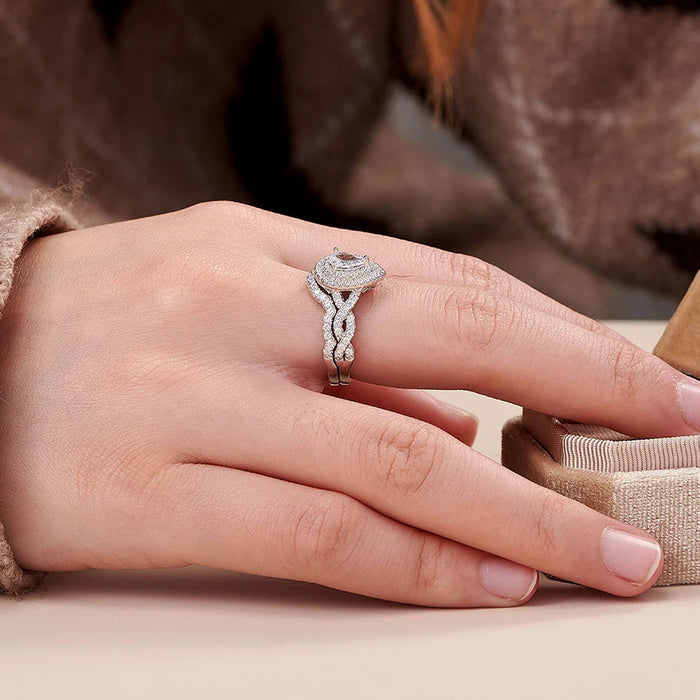 Sterling Silver Bridal Ring Set – Pear Cut Zircon Elegance SF