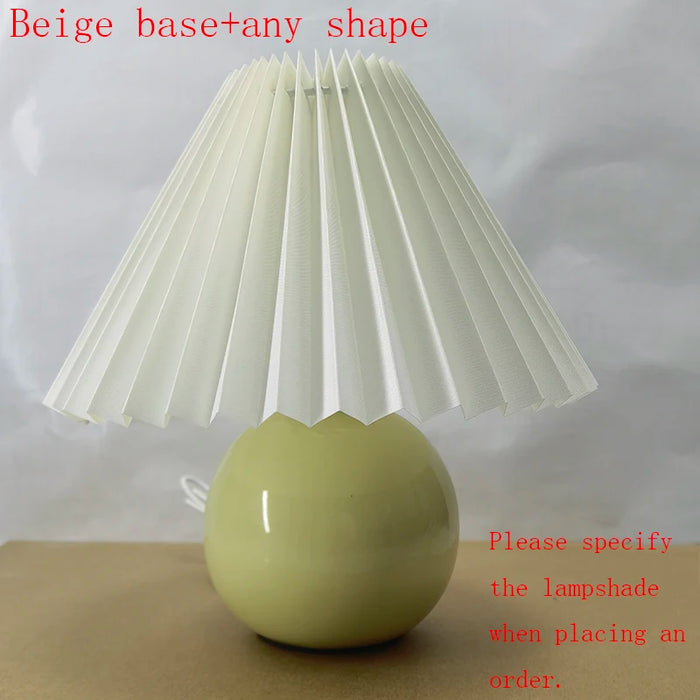Korean Table Lamp – Vintage Pleated Fabric Shade with Ceramic Base - Samanta Factory