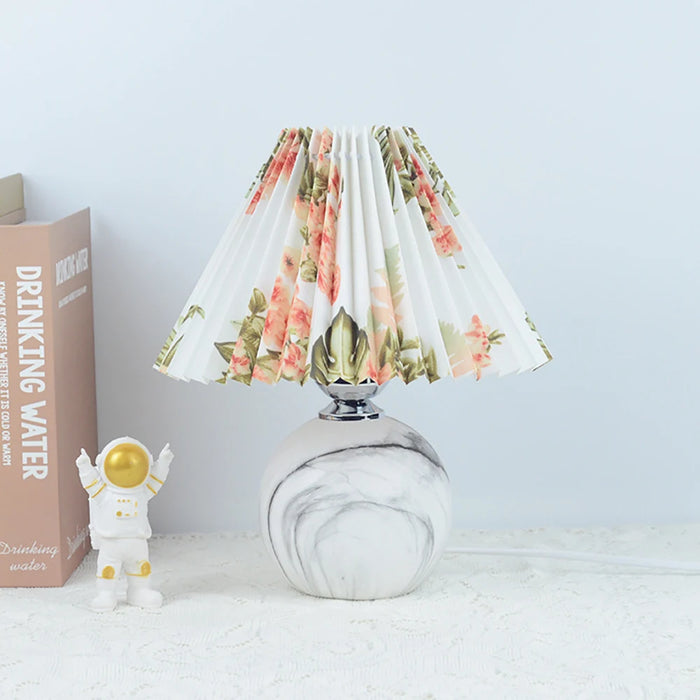 Korean Table Lamp – Vintage Pleated Fabric Shade with Ceramic Base - Samanta Factory