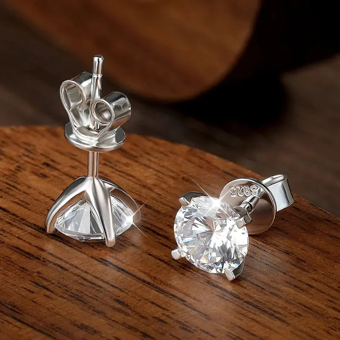 Certified Moissanite Stud Earrings – D-Color VVS1 Round Cut in 925 Sterling Silver SF