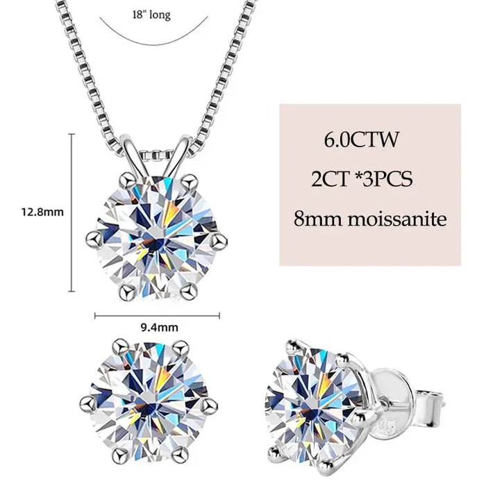 Classic Moissanite Pendant & Stud Earrings Set with Certificate SF