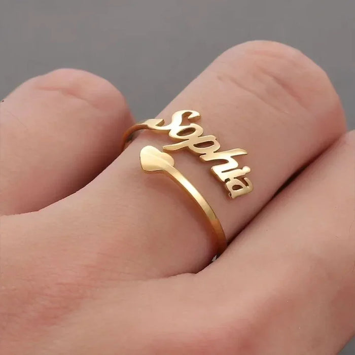 Personalized stainless steel heart ring with custom engraved name for women