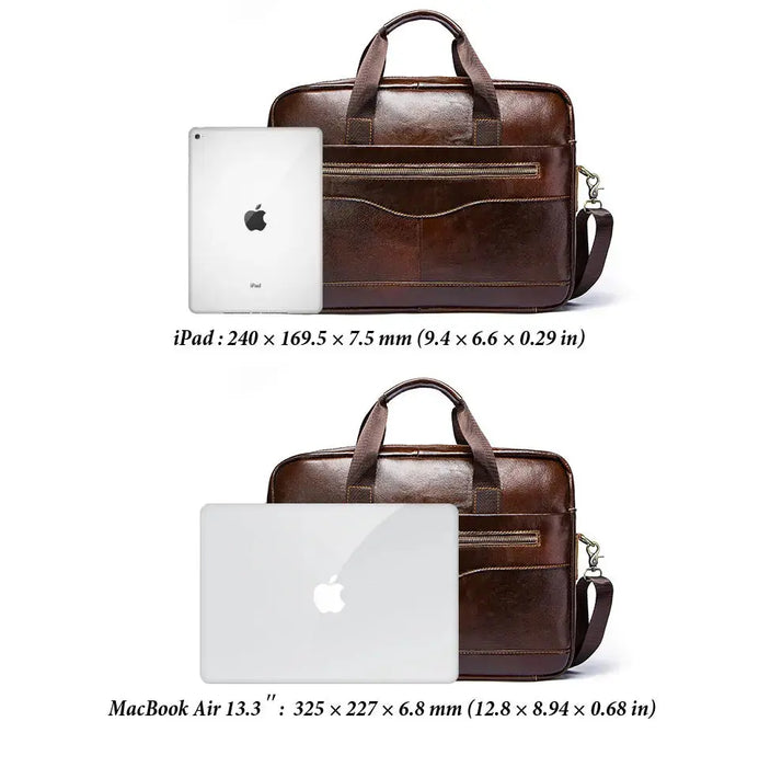 Leather Business Briefcase – Lightweight Men’s Work Tote Bag SF