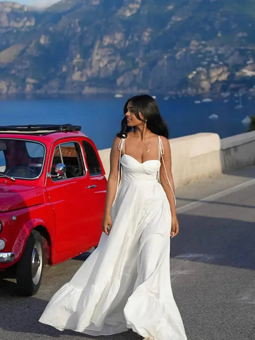 A-line Strap Long Dress – Square Neck & Backless Design - Samanta Factory