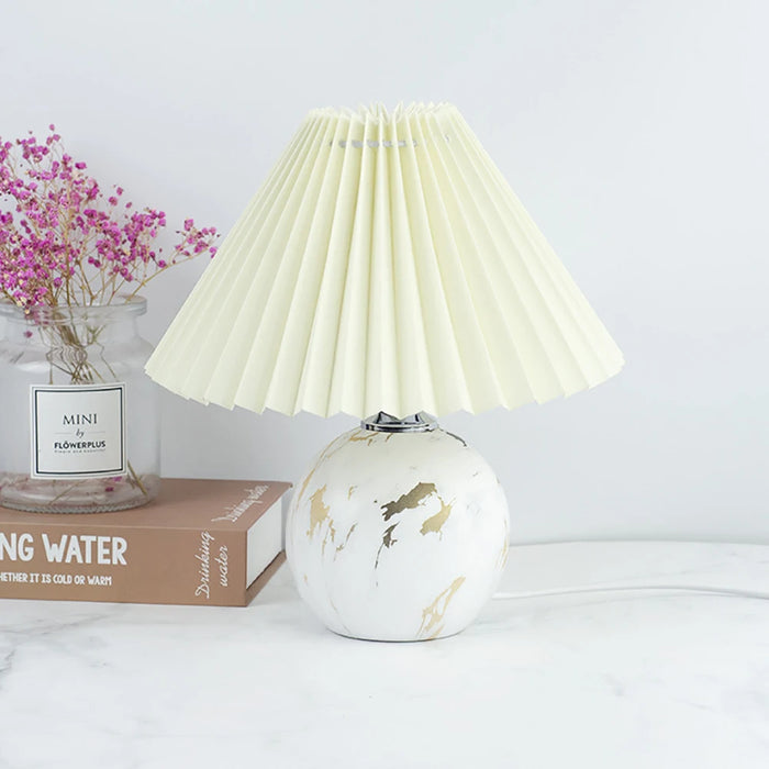 Korean Table Lamp – Vintage Pleated Fabric Shade with Ceramic Base - Samanta Factory