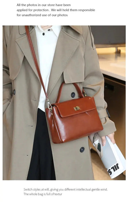 Women’s  Leather Shoulder Bag – Compact Casual Satchel SF